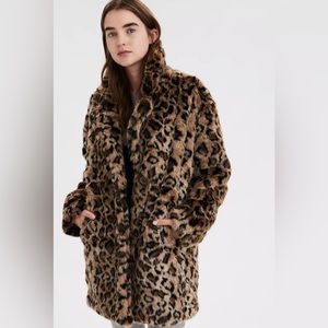 Leopard print faux fur coat.
